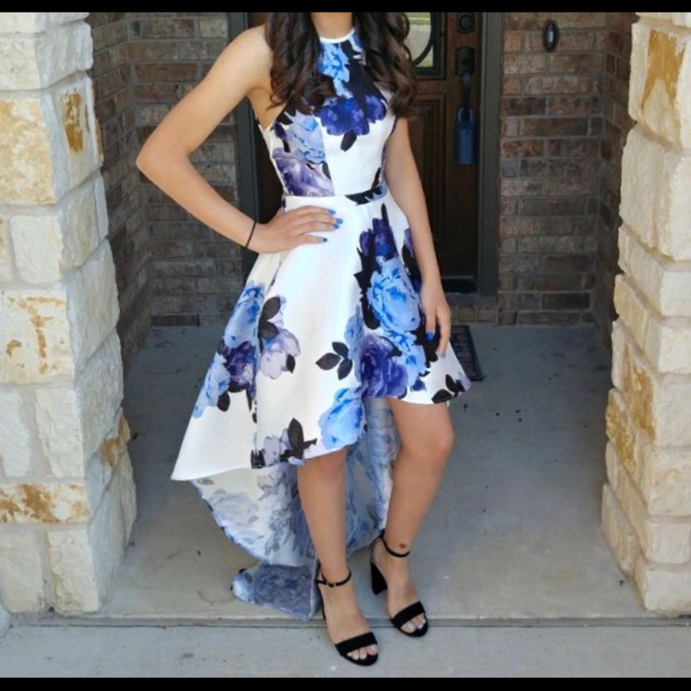 Two-piece high to low floral dress